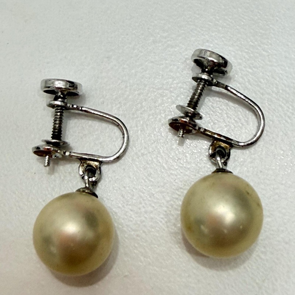 Coro Sterling Silver Faux Pearl Drop Earrings‎ Vintage Screw Back Quiet Luxury